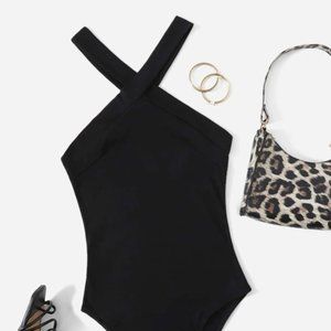 Solid Black Halter Bodysuit - Size Small